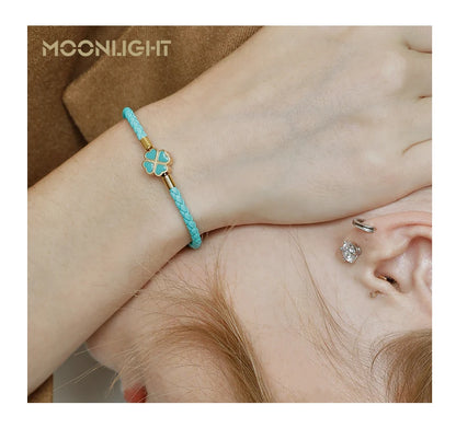 Firekløver flettet lær lykke armbånd gave