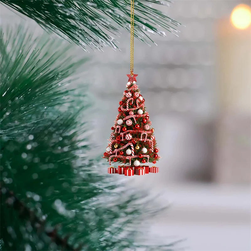 Personalized Acrylic Christmas Tree Pendant - Cute Holiday Decoration for Home, 8cm Festive Ornament for New Year Parties