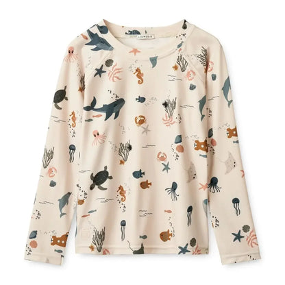 Quick-dry Kids’ Swimwear Set – Rash Guard & Hat, Nylon, Cartoon Seagull Star Print, Beach Holidays