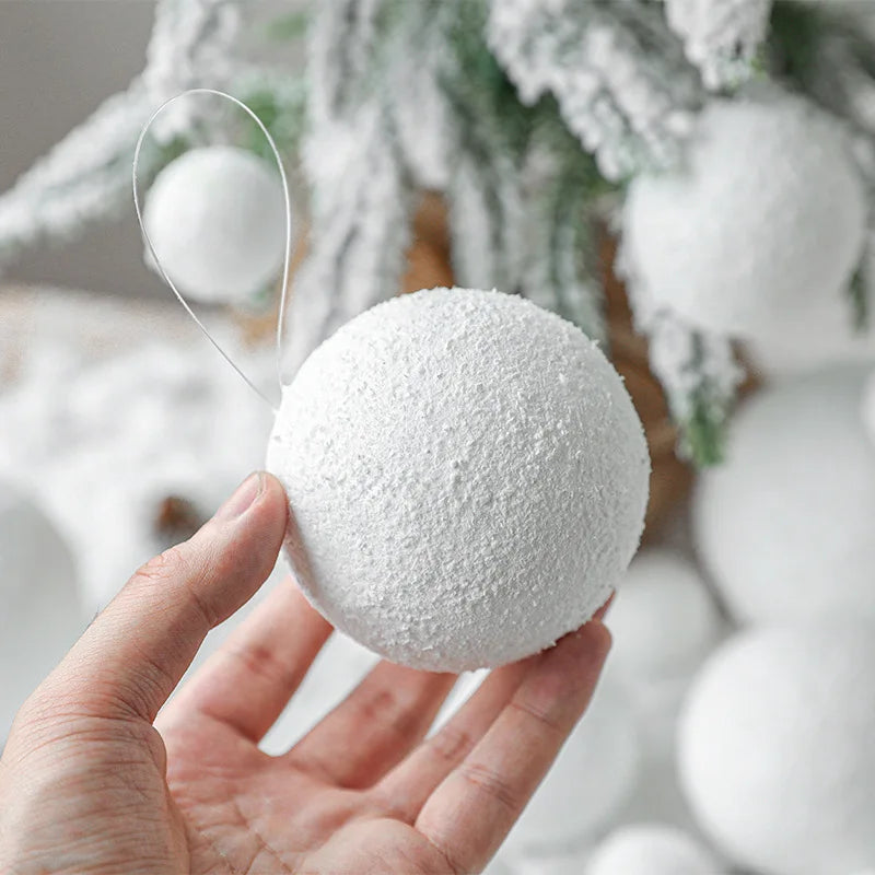 8cm White Foam Christmas Ornaments - Round DIY Tree Decor, 6-Pack Holiday Hanging Balls for Home Navidad New Year Celebrations