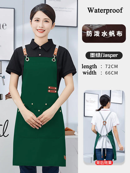 Custom Apron Waterproof Canvas Bib Apron With Adjustable Leather Look Straps Hospitality Fall 2025 Personalized Logo