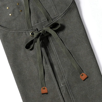 Grembiule da chef in tela con spallacci incrociati, grembiule da lavoro con rifiniture in pelle e tasche Autunno 2025 resistente per barbecue e officina