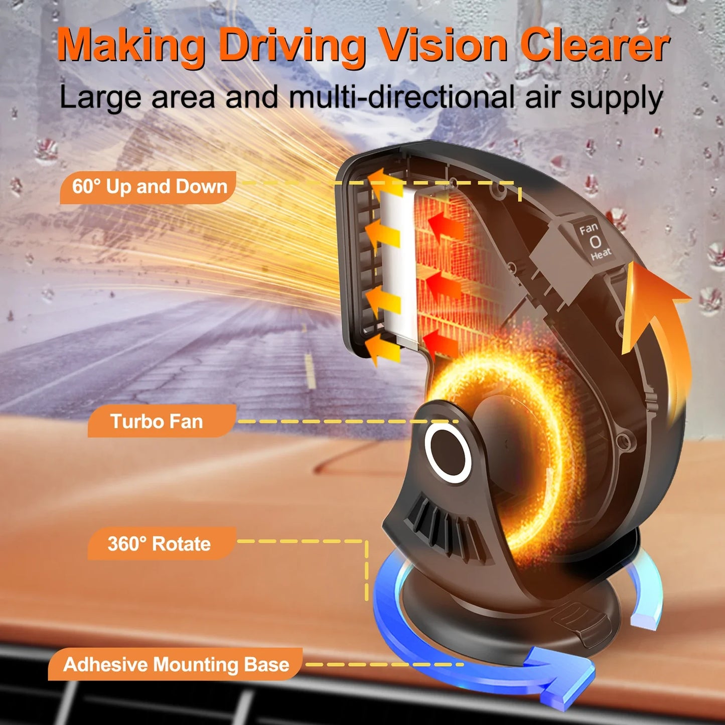 Car Heater Defogger 12V/24V 2-in-1 Heating And Cooling Plug In Windshield Defroster, Winter 2025 Ready