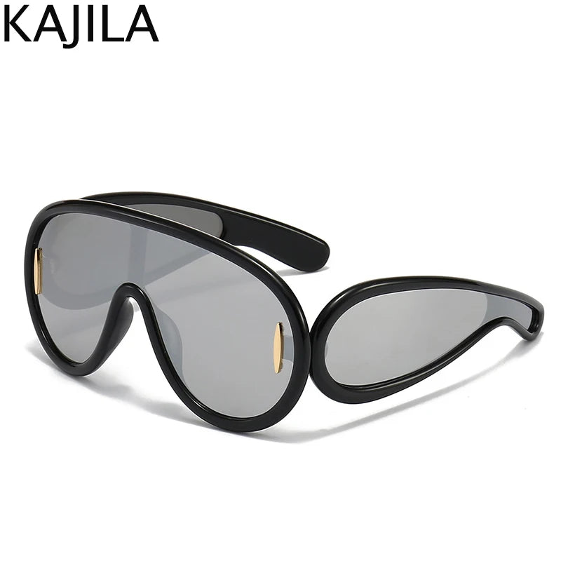 Sunglasses White Frame Oversized Wave Mask Goggles Y2K Punk Steampunk Eyewear TikTok Viral 2026