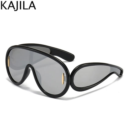 Sunglasses White Frame Oversized Wave Mask Goggles Y2K Punk Steampunk Eyewear TikTok Viral 2026
