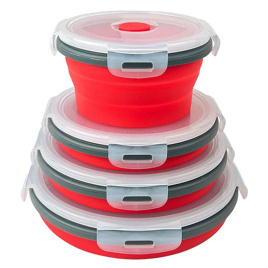 Stackable Silicone Meal Prep Containers - Collapsible Round Food Storage with Lid, Dishwasher Safe