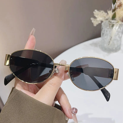 Trendy Oval Sunglasses for Women 2025 Luxury Metal Frame Classic Vintage Round Shades Unisex