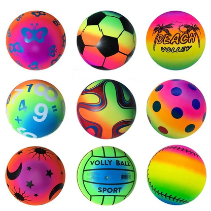Eco-Friendly Rainbow Ball Toy for Kids, Soft Elastic Leather Ball for Indoor and Outdoor Play, 22 cm Diameter