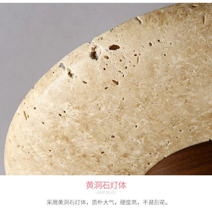 Japandi Travertine Ceiling Light Wood Cap Round Mid Century Lamp