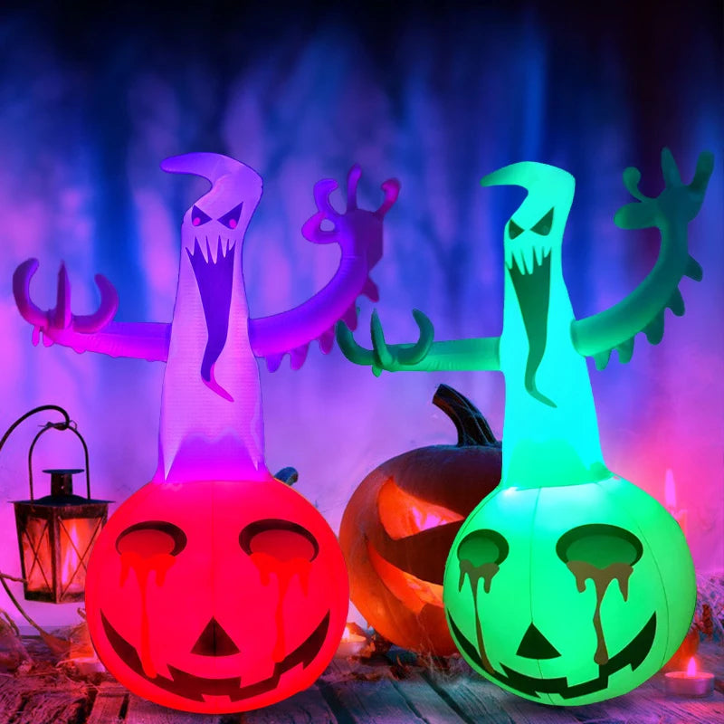 Halloween Inflatable Ghost Pumpkin with LED Lights & Remote Control – 12 Lighting Modes for Indoor & Outdoor Use