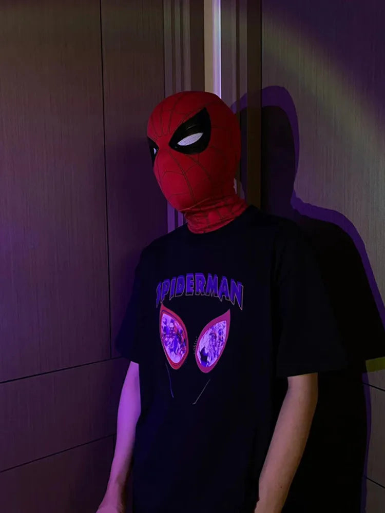 Remote-Controlled Spider-Man LED Cosplay Headgear with Glowing Red and Black Design 2026