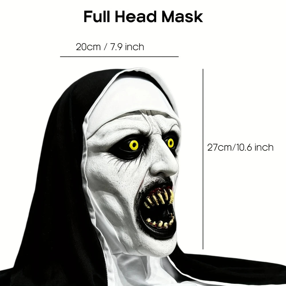 Angstaanjagend siliconen- en latexmasker van een non voor horrorcosplay, realistische details, voor volwassenen, Halloween 2026