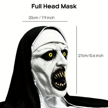 Angstaanjagend siliconen- en latexmasker van een non voor horrorcosplay, realistische details, voor volwassenen, Halloween 2026