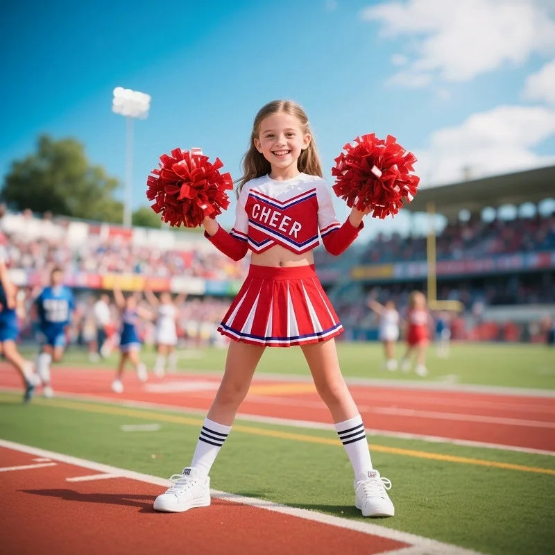 Girls Cheerleader Printed Letter T-Shirt and Skirt Cosplay Costume Set Ages 3–12 Halloween 2026