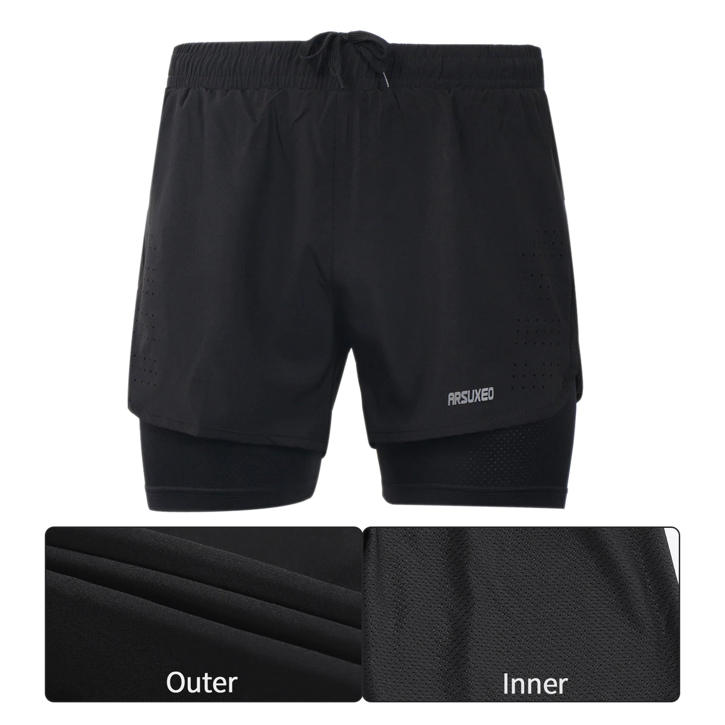 Stretchy men's 2-in-1 running shorts - longer liner, polyester blend, for jogging and gym
