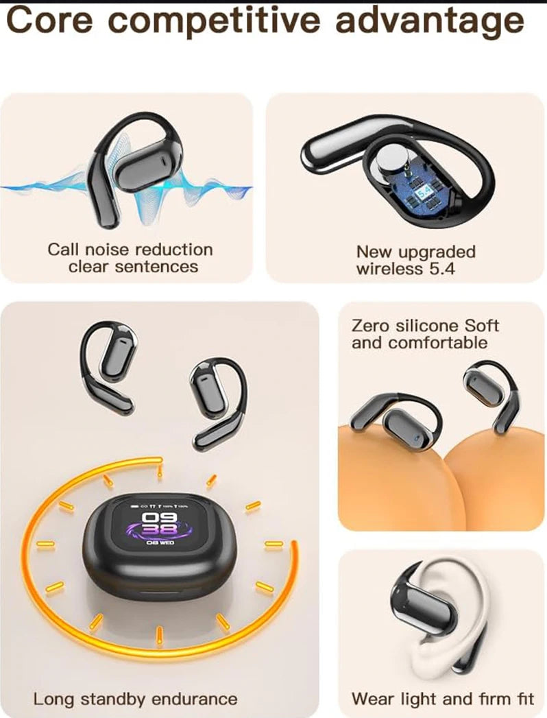 AI Translation Open Ear Earbuds With LCD Touch Screen
