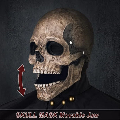 Full-Head Skull Silicone Horror Mask with Movable Jaw for Adults Halloween 2026