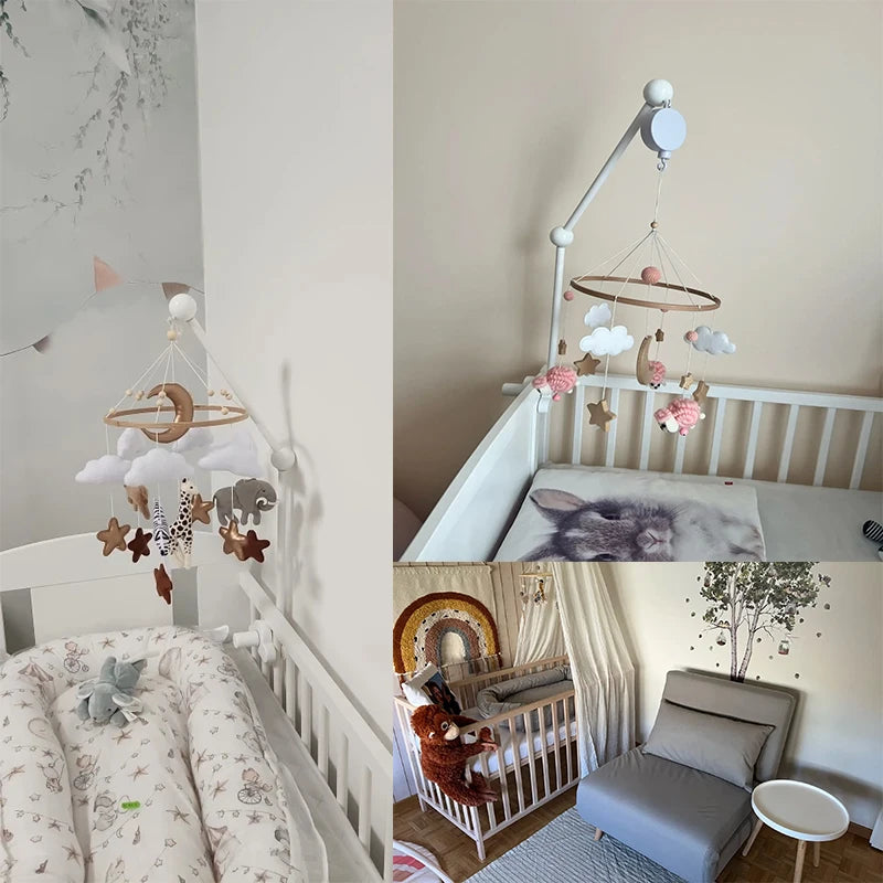 Wooden Crib Mobile Bracket Newborn Sensory Toys Soothing