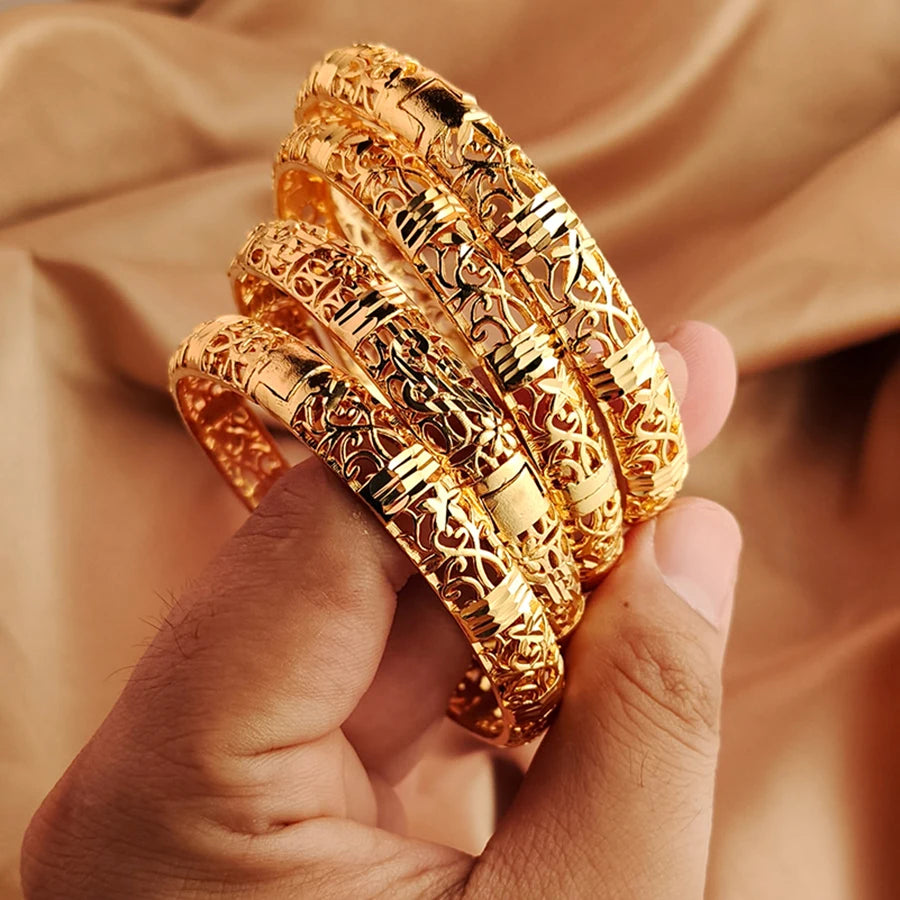 Guld Färgad Armband Öppen Design Bröllopsarmband Dubai Stil
