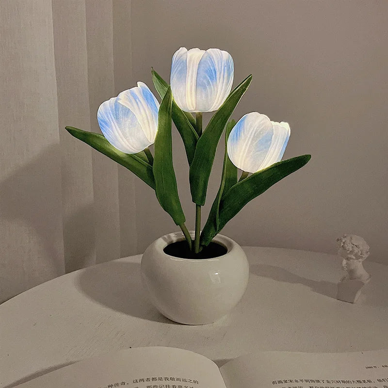 LED natlys tulipan bordlampe romantisk stemningsblomst lys efterår 2025 hjemmedekoration gave