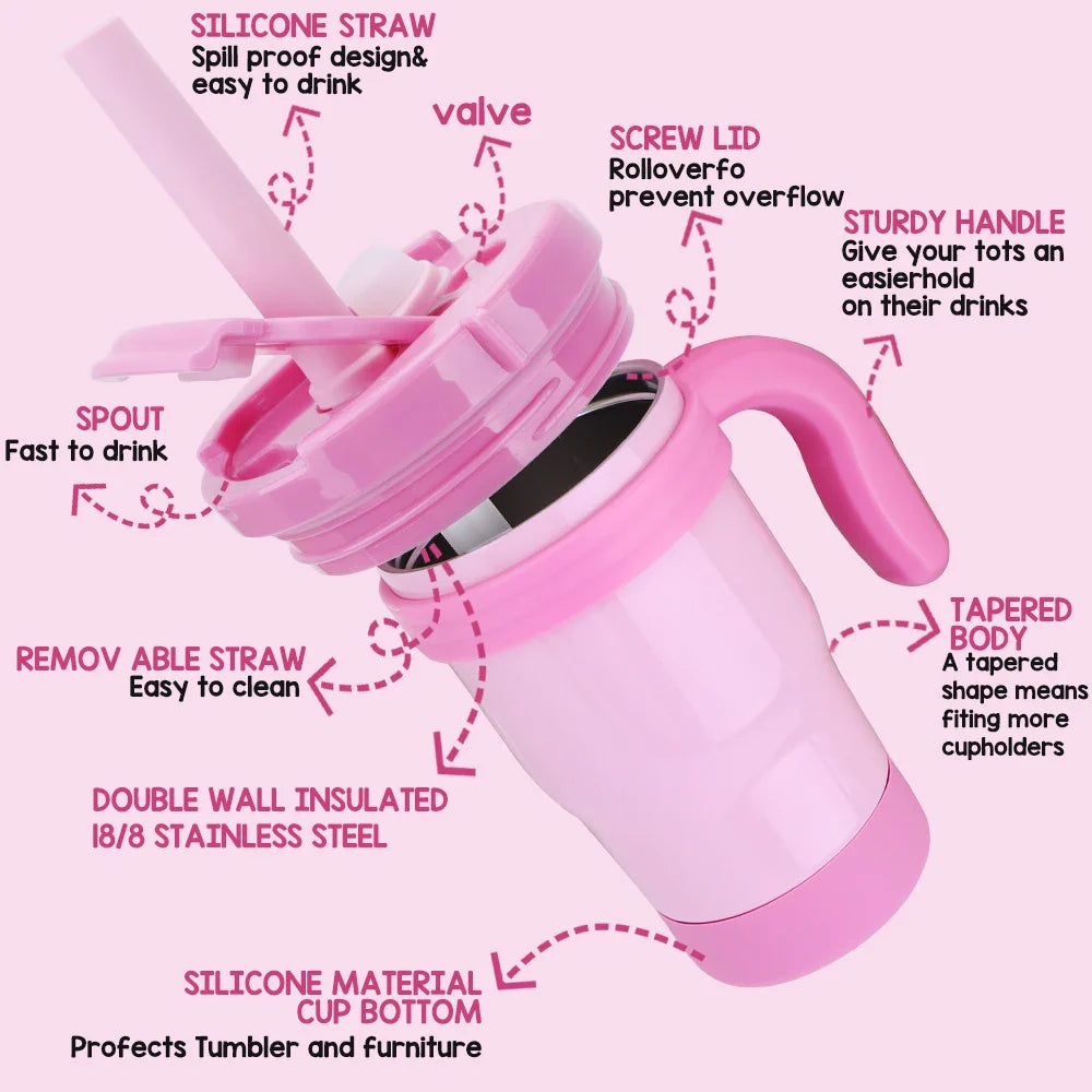 Botella Térmica para Niños 420ML Vaso Aislado de Acero Inoxidable con Asa y Pajilla, Regalo de Navidad 2025