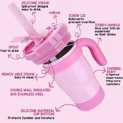 Botella Térmica para Niños 420ML Vaso Aislado de Acero Inoxidable con Asa y Pajilla, Regalo de Navidad 2025