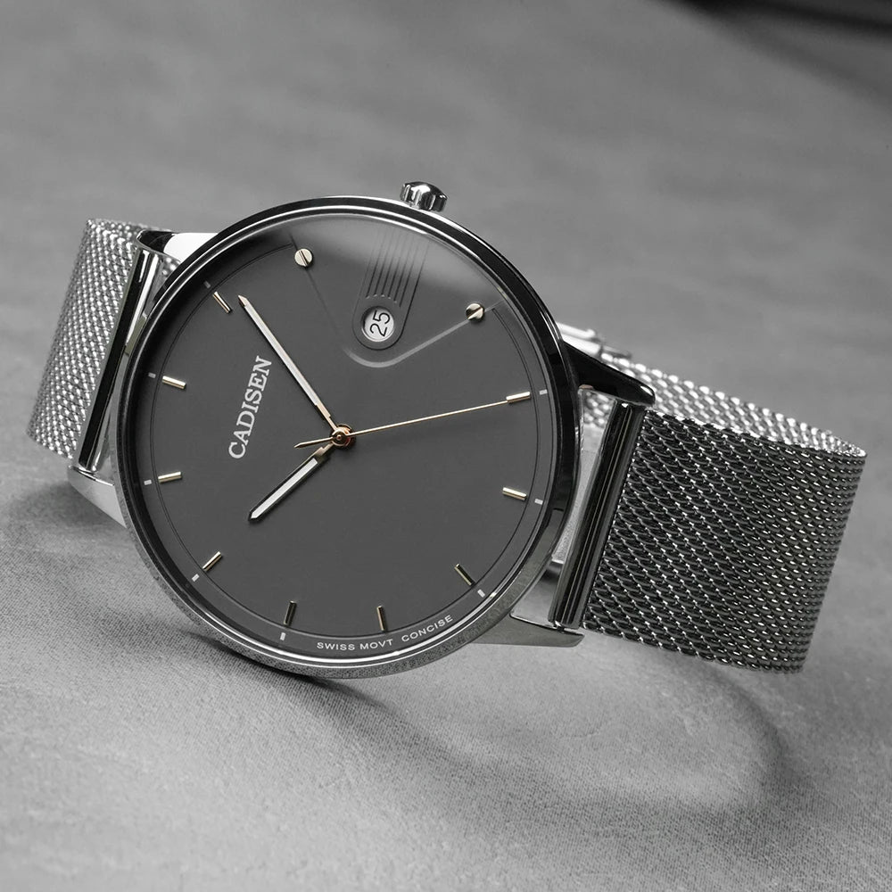 Ultra Thin Swiss Quartz Mesh Strap Watch 7mm Sapphire