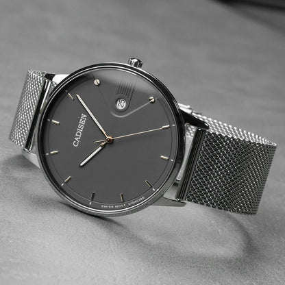 Ultra Thin Swiss Quartz Mesh Strap Watch 7mm Sapphire