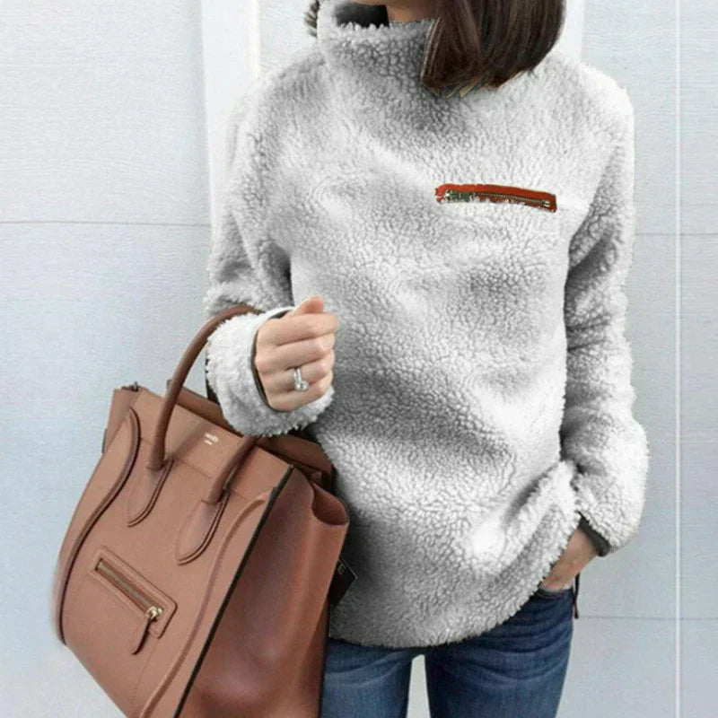 Warm Women's Turtleneck Pullover - Relaxed Sherpa Layering