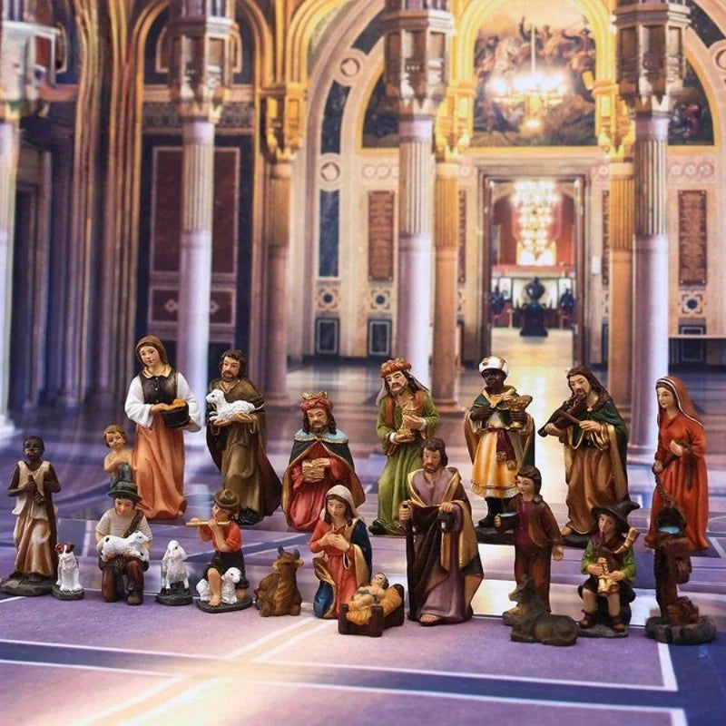 Nativity Set 20-Piece Resin Christmas Nativity Scene Figurines Catholic Manger Decor Gift Idea