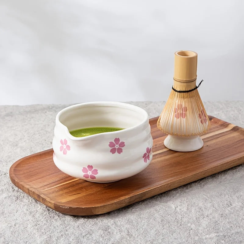 Matcha skål hvid keramik Sakura matcha tesæt med bambus pisker og si forår 2025 gave