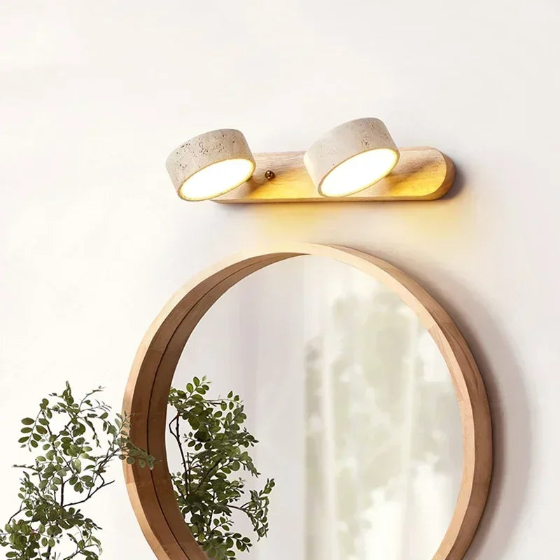 Japandi Wabi Sabi Round LED Wall Light With Mirror Bathroom