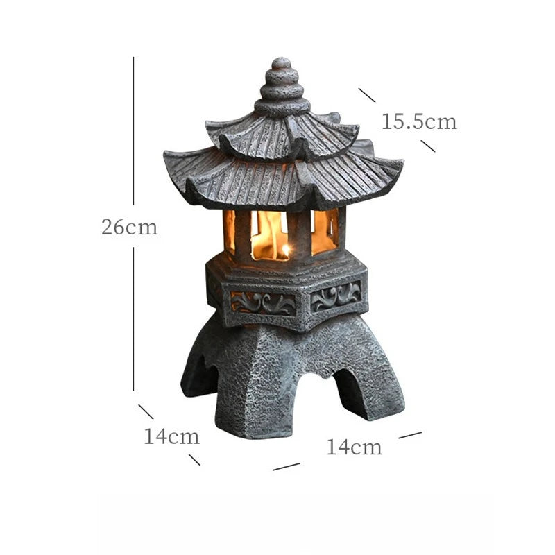 Lanterna solare pagoda in pietra resina ornamento da giardino stile zen cinese luce esterna decorazione ecologica autunno 2026