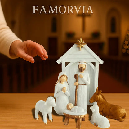 Nativity Scene Large 7-Piece Set White And Gold Resin Figures Faceless Holy Family Christmas Decor 2025 Gift