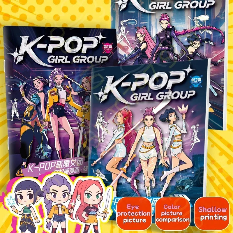 Coloring Book Kpop Demon Hunters Anime Sketches Rumi Mira Zoey Cute Line Drawings Back to School 2025 Gift