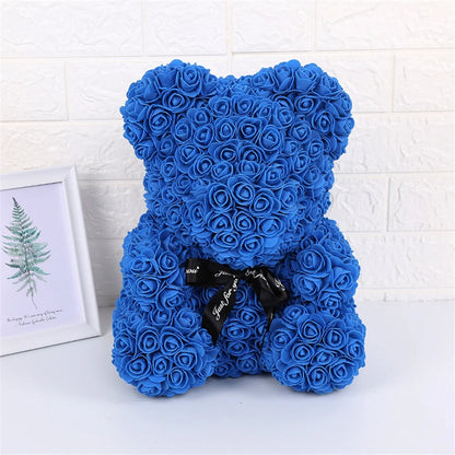 Faux Rose Teddy Bear with Gift Box and Lights - Romantic Anniversary or Valentine's Day Gift, Wedding Decor