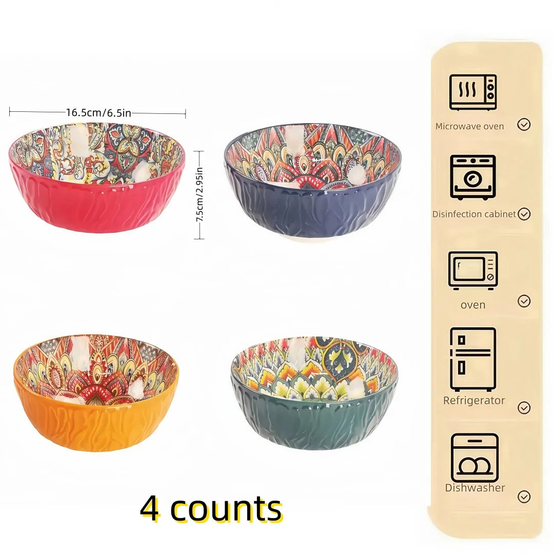 Boheemse keramische kommen set bloemmotief serveerschalen veelzijdig