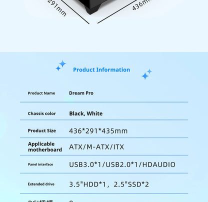 Boîtier PC Gaming Dreamland Pro ATX Double Verre Châssis 360mm