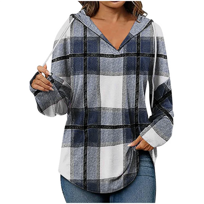 Oversized Women's Hoodie – V-Neck, Cotton Blend, For Casual Outings