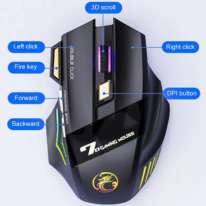Wireless Gaming Mouse 3200DPI Dual Mode Rechargeable