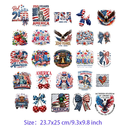 Iron On Patches USA Flag Bald Eagle Heat Transfer Set Patriotic 4th Of July DIY Clothing Decor 2026