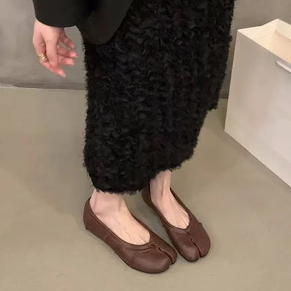 Soft Women Tabi Ballet Flats - Split Toe, Leather, Casual