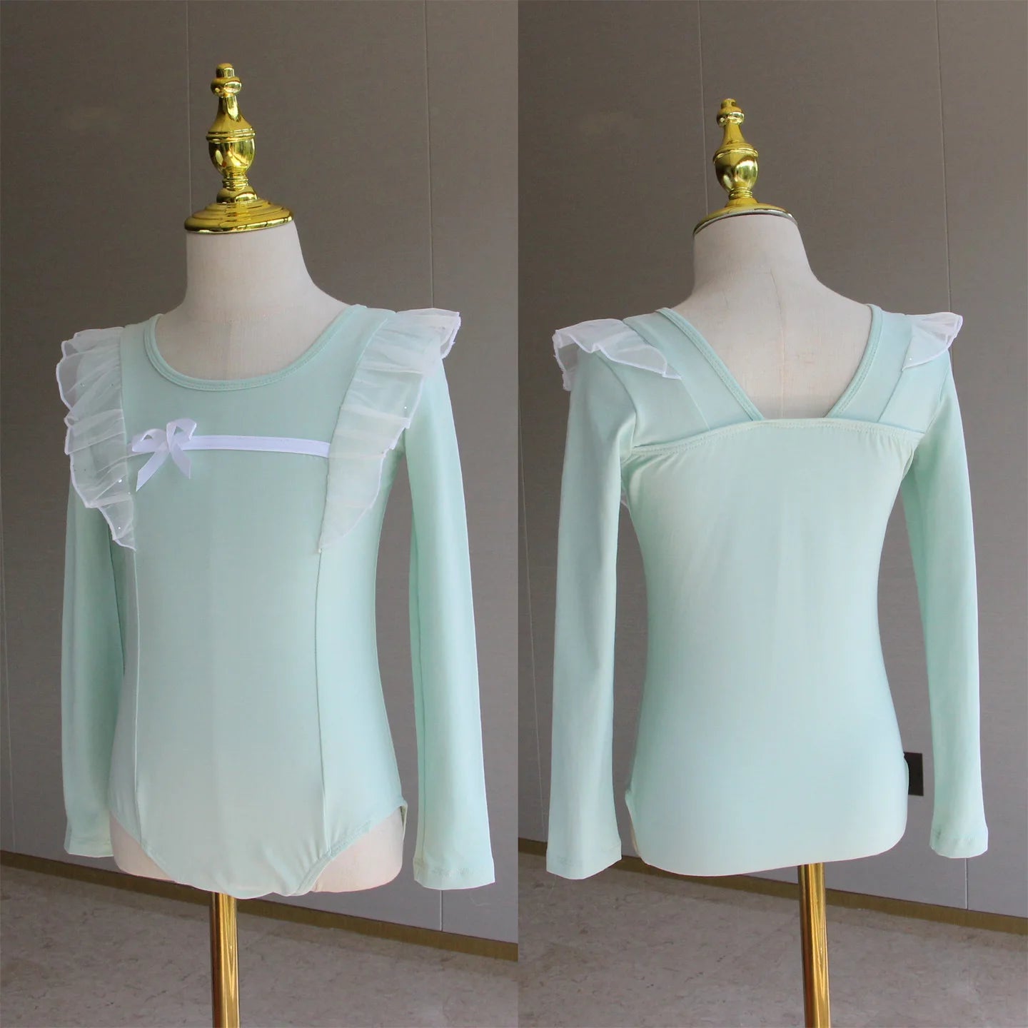 Set body leggero da balletto per ragazze - top con maniche a sbuffo, gonna tutu in tulle, poliestere, per lezione di danza