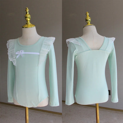 Set body leggero da balletto per ragazze - top con maniche a sbuffo, gonna tutu in tulle, poliestere, per lezione di danza