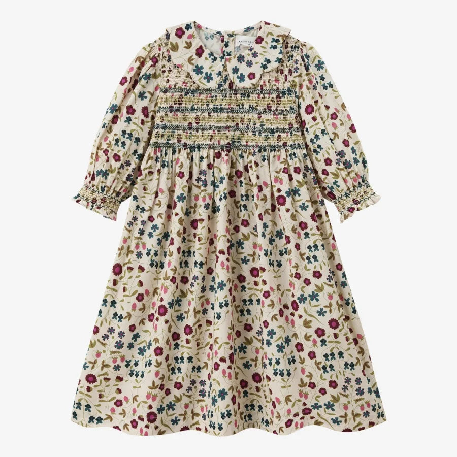 Blød pigekjole med smock - blomsterprint, bomuld, til matchende familieoutfits, sommerarrangementer
