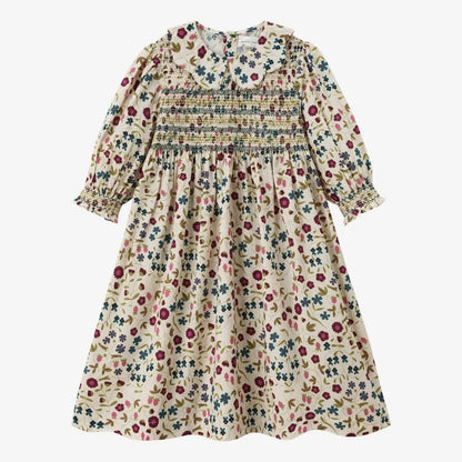 Blød pigekjole med smock - blomsterprint, bomuld, til matchende familieoutfits, sommerarrangementer