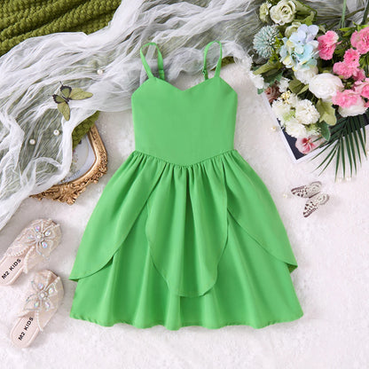 Breathable girls' dress - lace-up sling, sleeveless, flowy, polyester, for summer