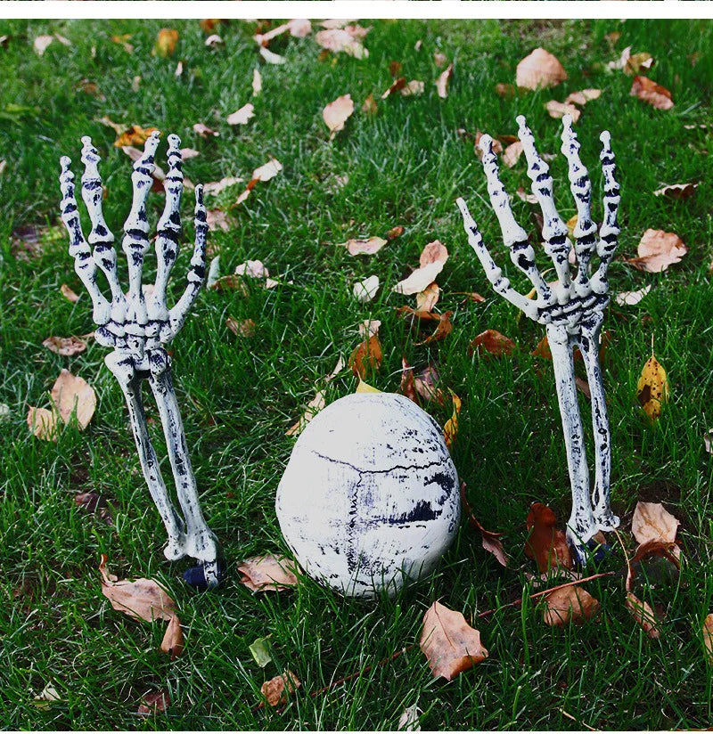 Halloween Skeleton Graveyard Decoration Set – 3-Piece Skeleton Prop with Skull and Hands for Outdoor Lawn, Haunted Houses, and Party Decor