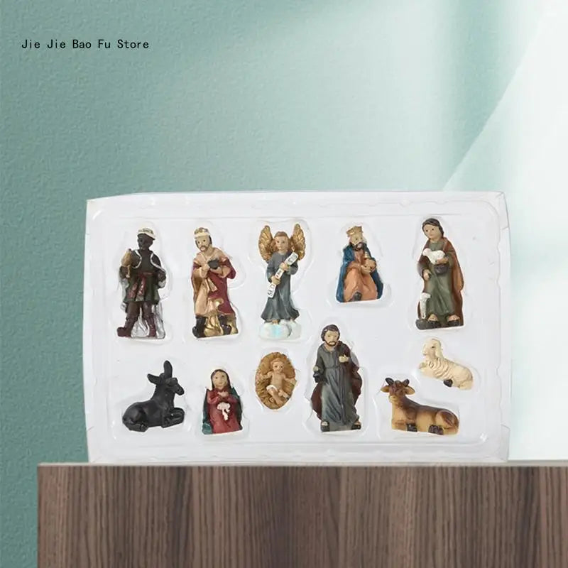 Nativity Scene Set Resin Figurines Miniature Baby Jesus Manger Decor Christmas Gift Idea
