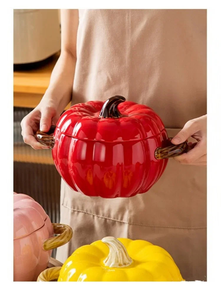 Pumpasoppsgryta 1.4L keramisk skål med lock Halloween